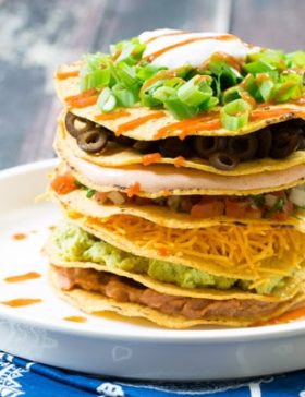 Seven Layer Dip Tostada Stack