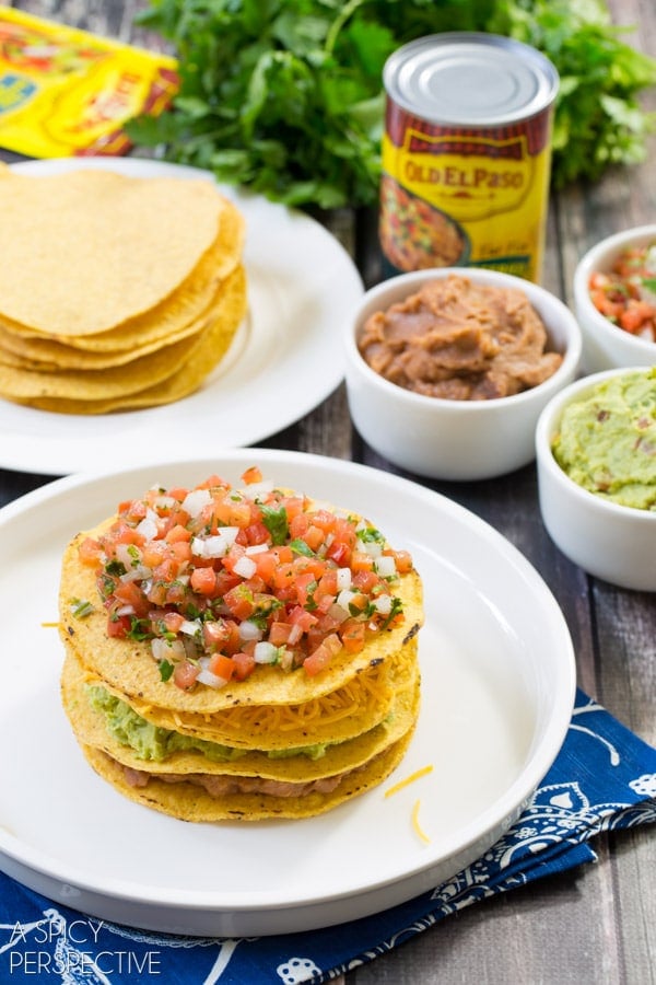 Easy 7 Layer Dip Tostada Stack #7LayerDip #Mexican #party