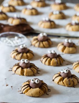 Creepy Chocolate Peanut Butter Cookies - SPIDERS! #halloween #spiders