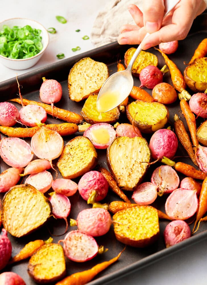 drizzle miso glaze over roasted veggies