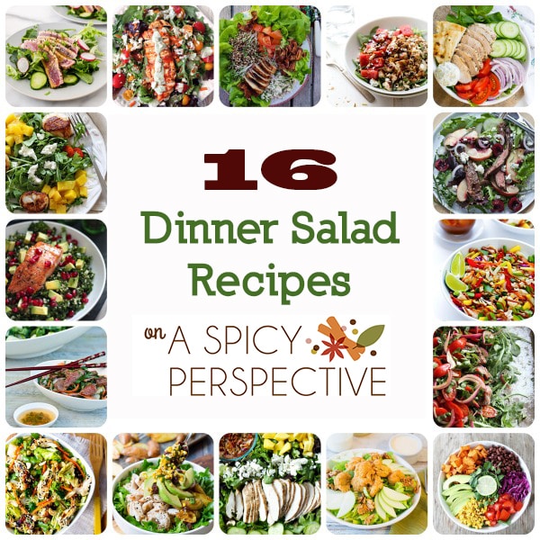 16 Dinner Salad Recipes on ASpicyPerspective.com #salads #dinnersalads #healthy