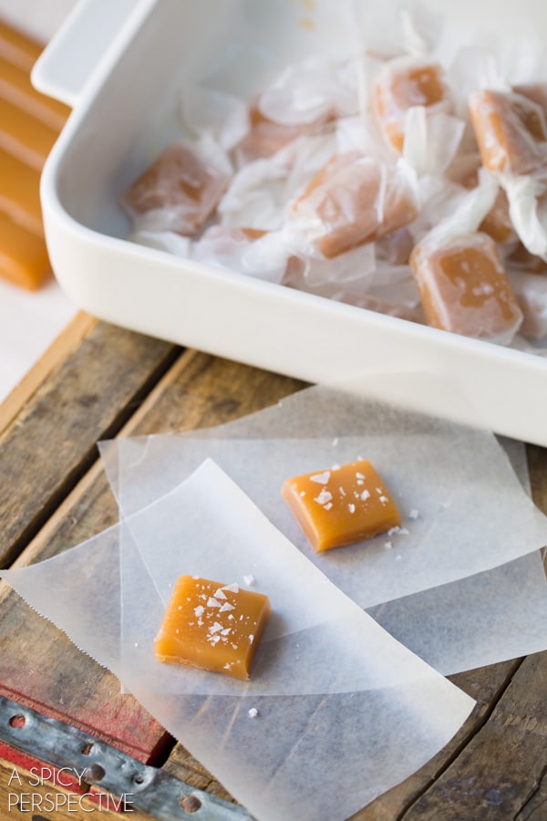 EASY Salted Caramel Candy Recipe with a hint of Bourbon! #caramel #saltedcaramel #holiday #homemade