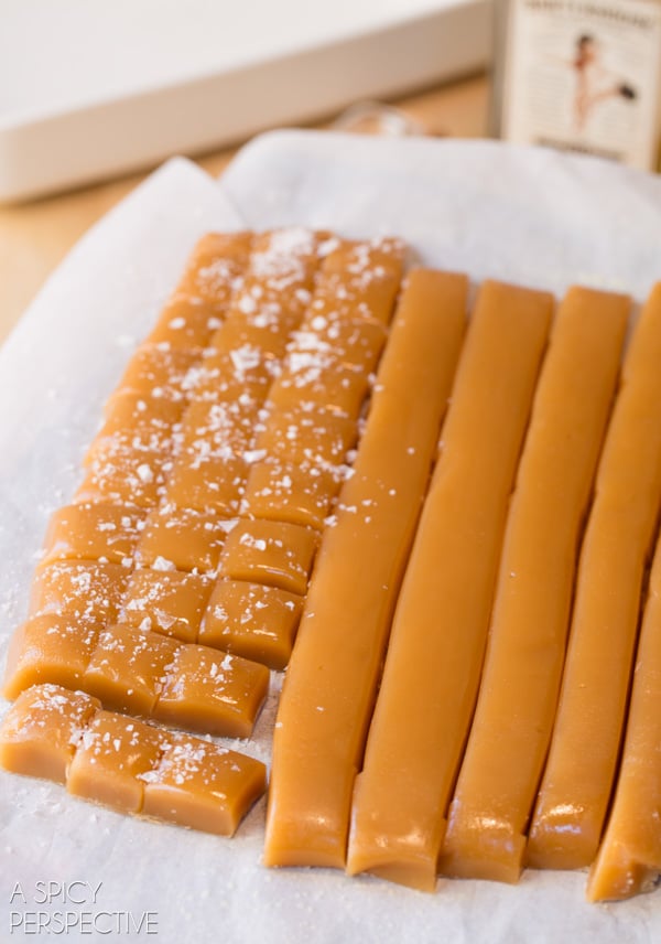 THE BEST Salted Caramel Candy Recipe with a hint of Bourbon! #caramel #saltedcaramel #holiday #homemade