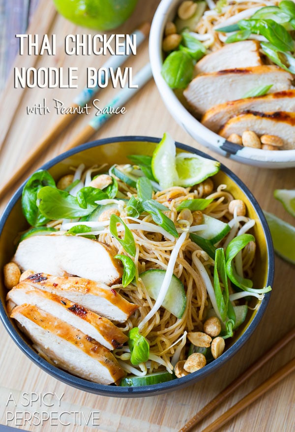 Thai Chicken Noodle Bowls with Peanut Sauce {A Spicy Perspective}