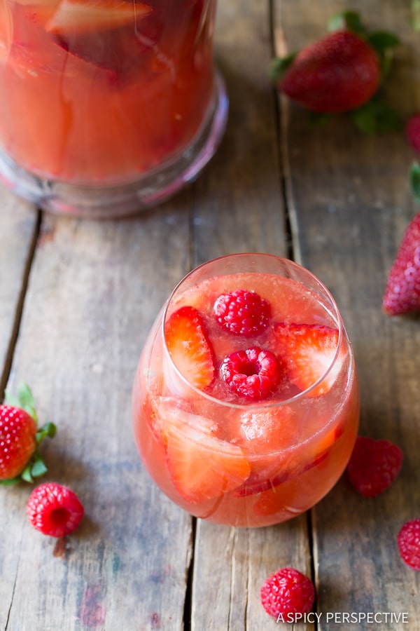 Pink Sangria #ASpicyPerspective #Cocktails #Sangria #SangriaRecipe #RoseSangria #HowtoMakeSangria #Drinks #Beverage 