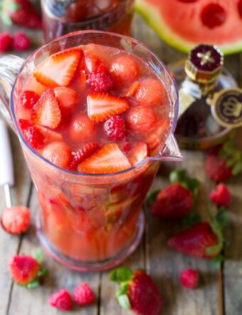 Rose (Rosé) Sangria Recipe on ASpicyPerspective.com #sangria #cocktails #mothersday