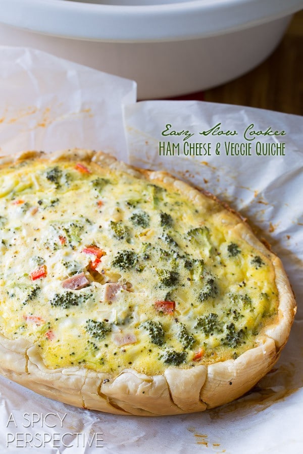 Slow Cooker Easy Quiche Recipe (Ham and Cheese Quiche with Veggies!) #slowcooker #crockpot