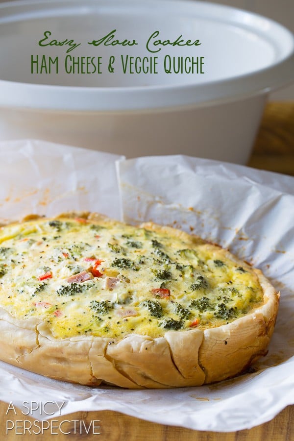 Amazing Slow Cooker Easy Quiche Recipe (Ham and Cheese Quiche with Veggies!) #slowcooker #crockpot