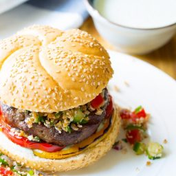 LAMB BURGERS with Tabbouleh and Grilled Peppers on ASpicyPerspective.com #burgers #lamb