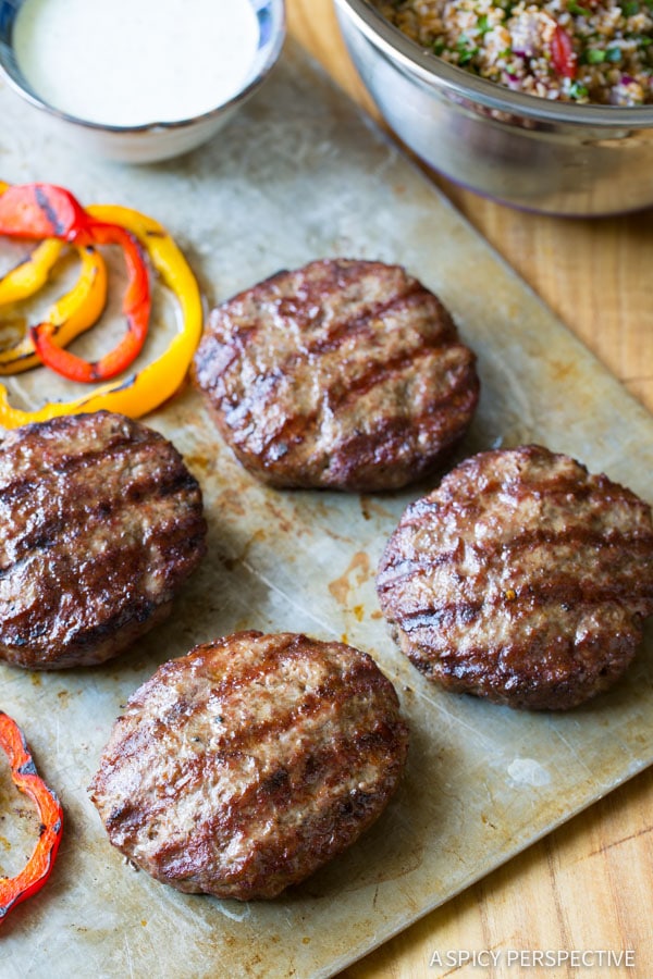 Easy LAMB BURGERS with Tabbouleh and Grilled Peppers on ASpicyPerspective.com #burgers #lamb #grilled