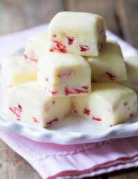 4-Ingredient Strawberry Lemonade Fudge Recipe on ASpicyPerspective.com #fudge #summer