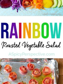 RAINBOW Roasted Vegetable Salad with Fresh and Sweet Roasted Veggies topped with Pesto Vinaigrette!