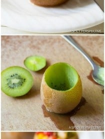 How to Make Tropical Fruit Salad with Vanilla Bean in Kiwi Cups on ASpicyPerspective.com #fruitsalad #kiwi