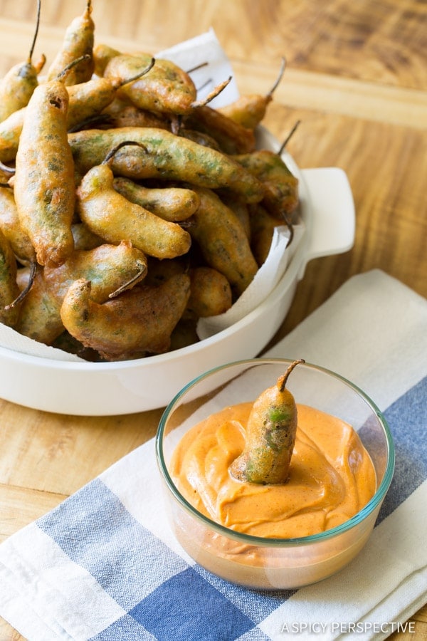 Tempura Shishito Peppers with Korean Mayo