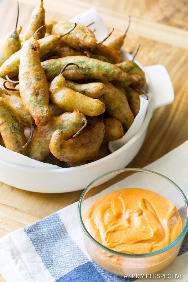 Tempura Shishito Peppers with Korean Mayo