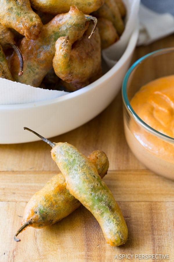 Tempura Shishito Peppers with Korean Mayo