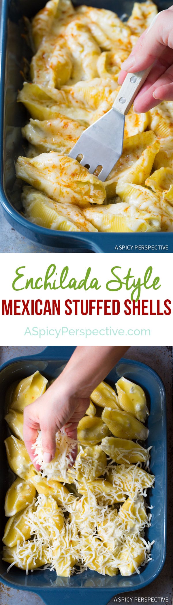 Creamy Enchilada-Style Mexican Stuffed Shells on ASpicyPerspective.com
