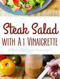 Love this Grilled Steak Salad with A1 Vinaigrette on ASpicyPerspective.com