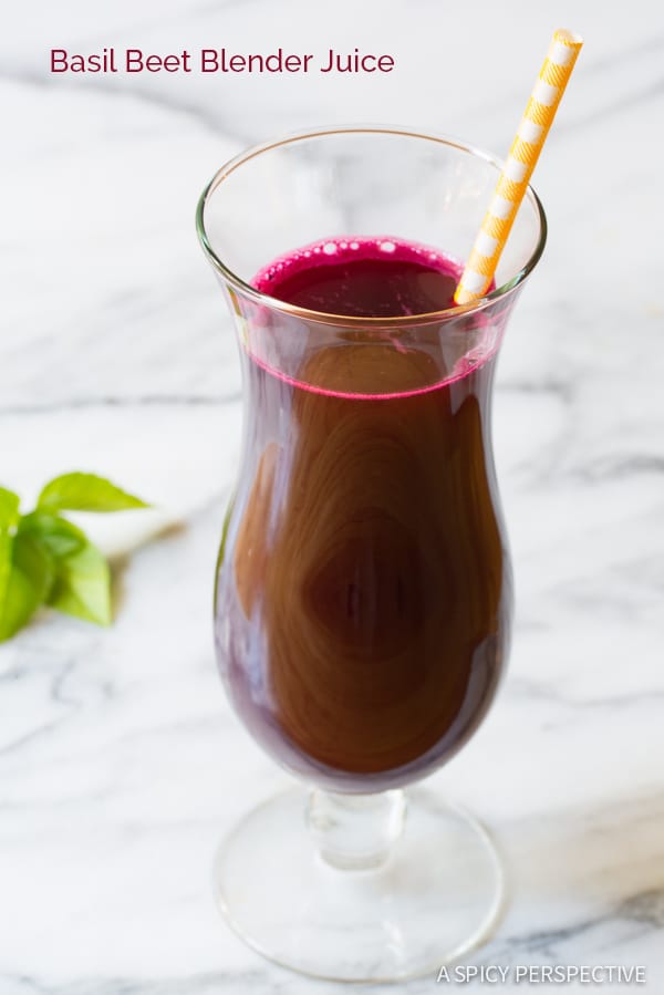 Fresh and Fabulous 4 Ingredient Basil Beet Juice Recipe (Blender Juice) on ASpicyPerspective.com #juice 