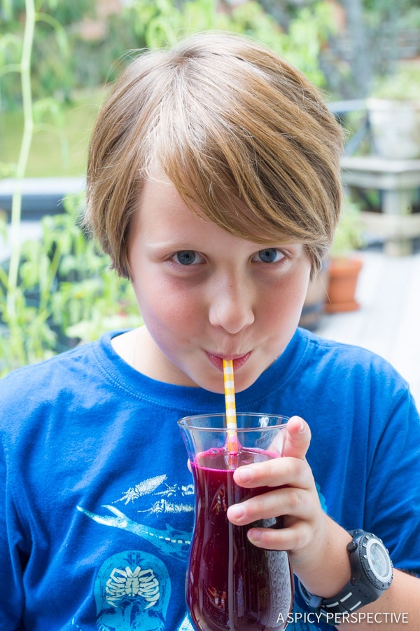 Kid-Friendly 4 Ingredient Basil Beet Juice Recipe (Blender Juice) on ASpicyPerspective.com #juice 