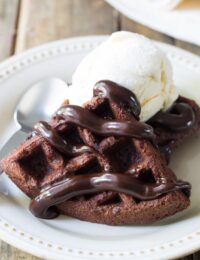 AWESOME Brownie Belgium Waffles a la Mode on ASpicyPerspective.com #chocolate