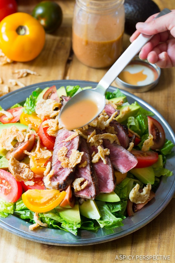 Amazing Grilled Steak Salad with A1 Vinaigrette on ASpicyPerspective.com