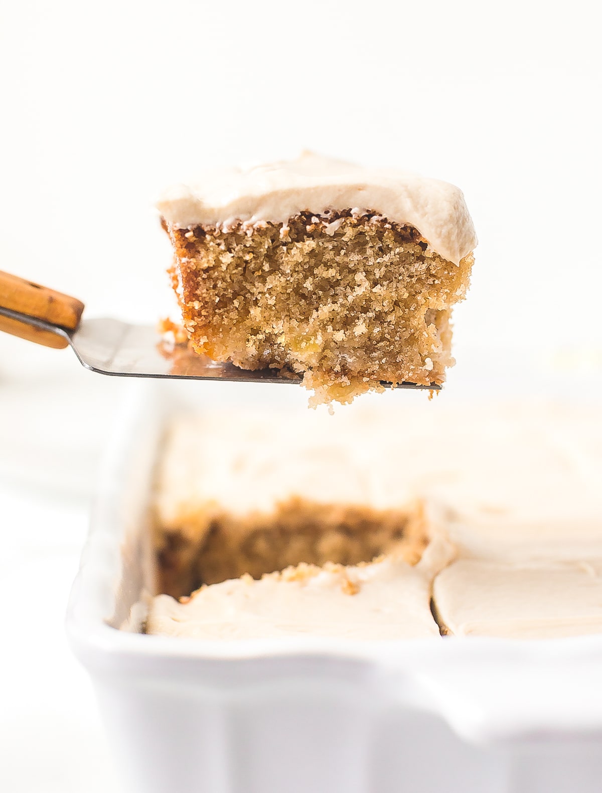 Easy Apple Cake with Salted Caramel Frosting on #ASpicyPerspective #apple #cake #caramel #frosting #caramelapple #sheetcake