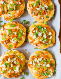 Must-Make Buffalo Chicken Pimento Cheese Pizza Bagels on ASpicyPerspective.com. 7-Ingredients, Loads of Flavor!
