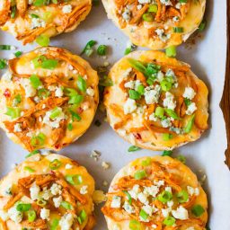 Must-Make Buffalo Chicken Pimento Cheese Pizza Bagels on ASpicyPerspective.com. 7-Ingredients, Loads of Flavor!