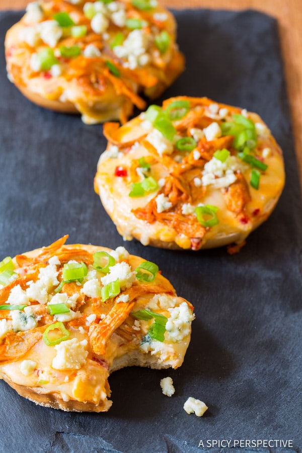 Buffalo Chicken Pimento Cheese Pizza Bagels
