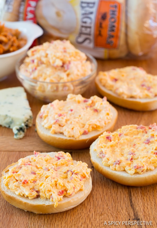 Buffalo Chicken Pimento Cheese Pizza Bagels