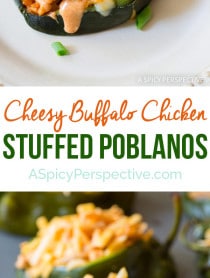 Easy to Make - Buffalo Chicken Stuffed Poblano Peppers Recipe on ASpicyPerspective.com