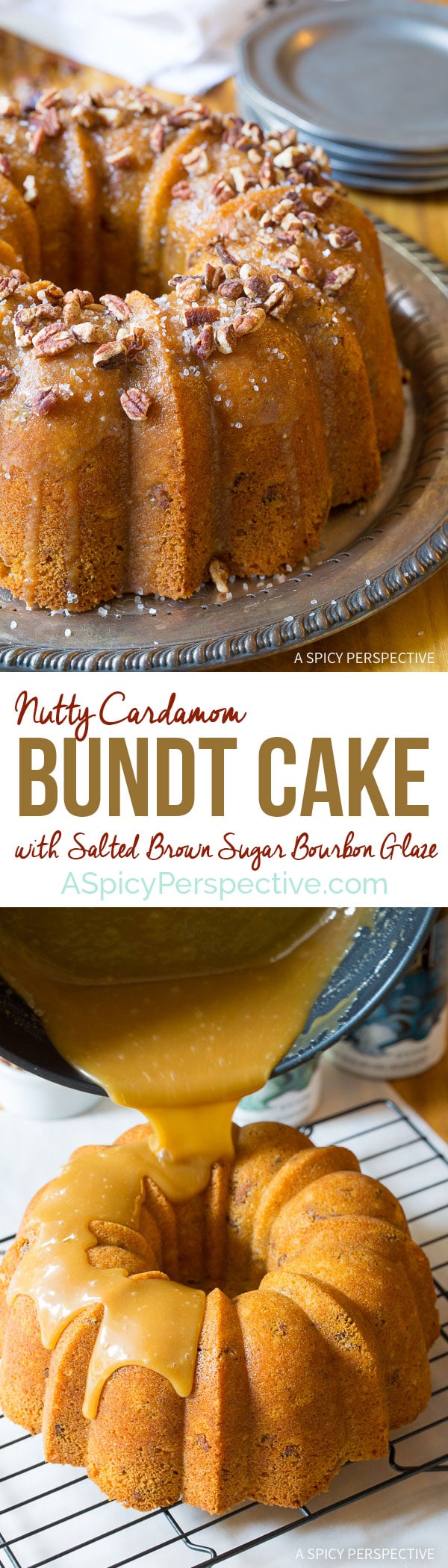 nutty cardamom bundt cake with bourbon glaze
