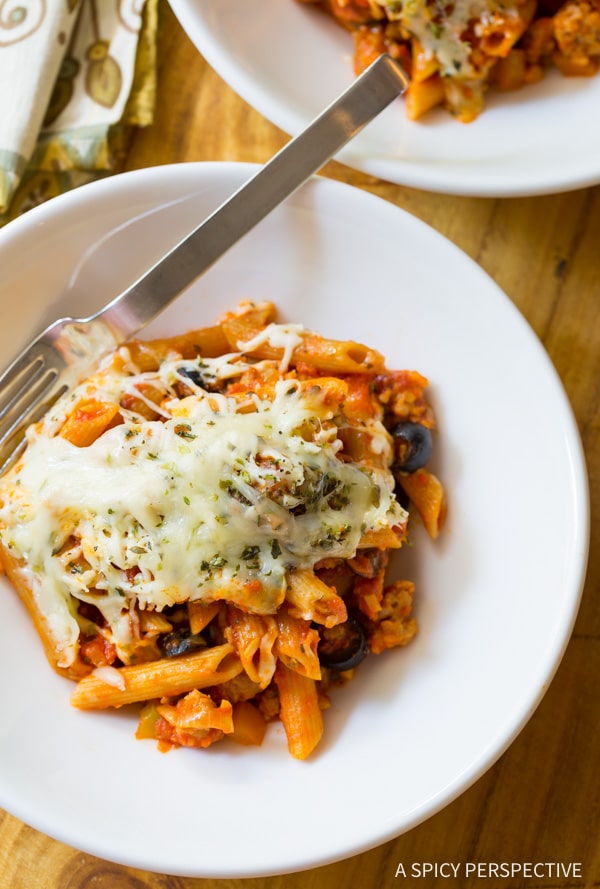 Supreme Pizza Baked Ziti {A Spicy Perspective}