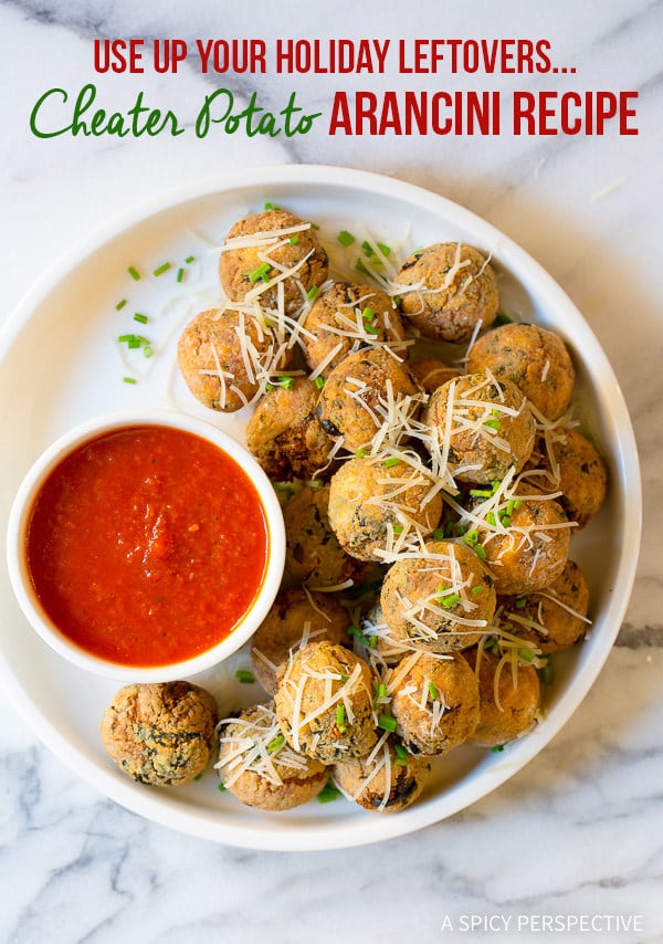 Best Way to Use Up Holiday Leftover Potatoes: Cheater Potato Arancini Recipe on ASpicyPerspective.com