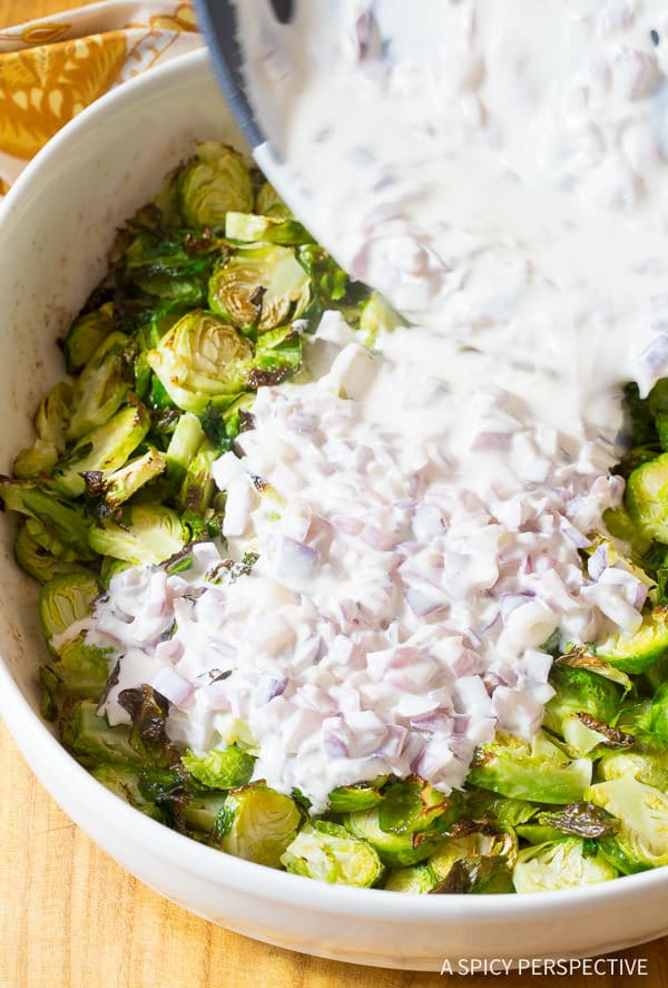 Must-Make Roasted Brussels Sprouts Gratin on ASpicyPerspetive.com #thanksgiving