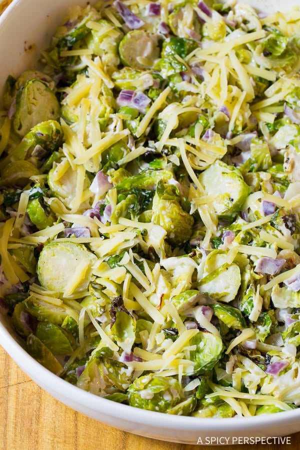 Crispy Roasted Brussels Sprouts Gratin on ASpicyPerspetive.com #thanksgiving
