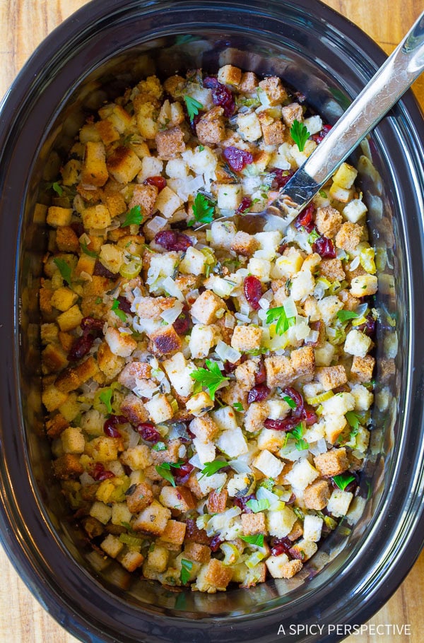 Homemade Slow Cooker Stuffing {VIDEO} - A Spicy Perspective