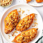 Creamy Boozy Twice Baked Sweet Potatoes with Bourbon and Hazelnuts