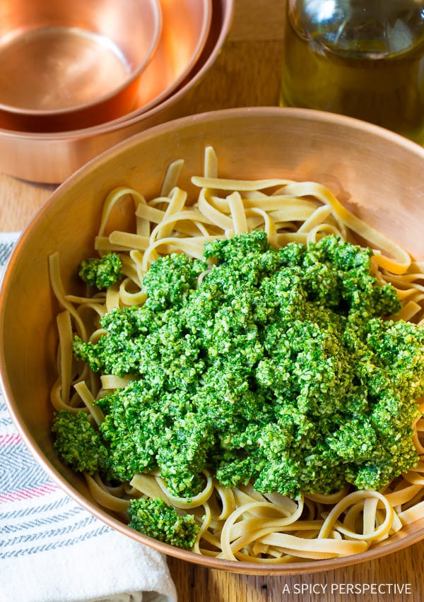 Crazy for Kale - 5-Ingredient 5-Minute Kale Pesto Recipe on ASpicyPerspective.com #paleo #glutenfree #vegan