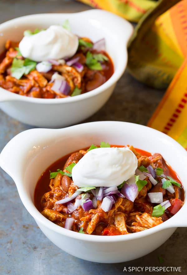 Our Best Healthy Slow Cooker Roasted Red Pepper Chicken Chili Recipe (Gluten Free & Dairy Free) | ASpicyPerpective.com