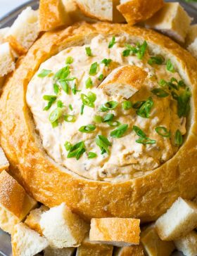 Creamy Sausage Cheese Dip on ASpicyPerspective.com - An easy to make hot dip with green chiles and sharp cheddar cheese!
