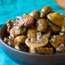 HEAVENLY Sautéed Mushroom Recipe for topping steaks or risotto on ASpicyPerspective.com
