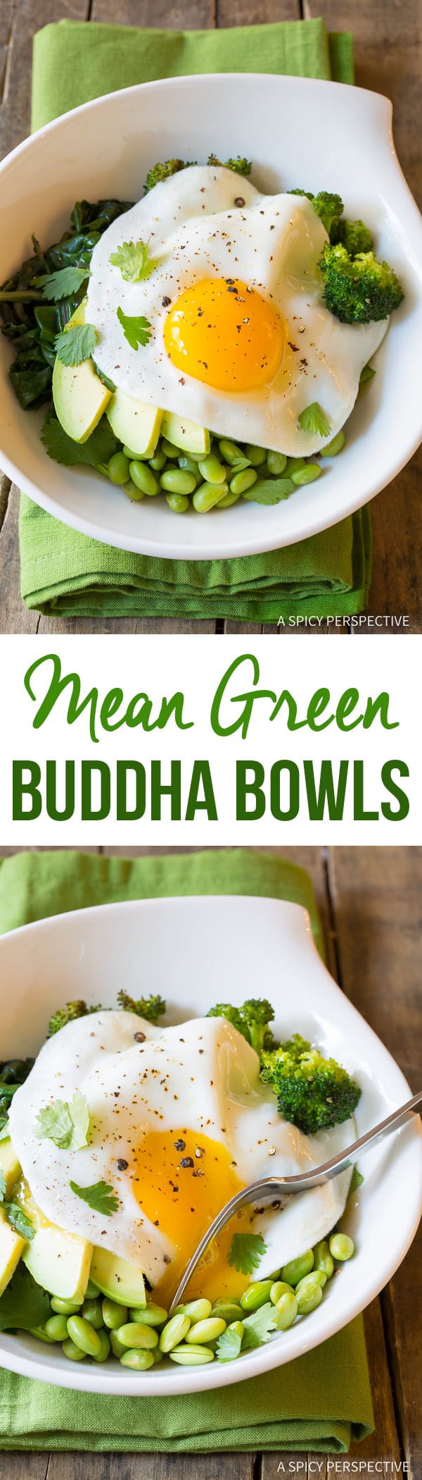 Healthy Vegetarian Mean Green Buddha Bowl Recipe (Vegan Option!) | ASpicyPerspective.com 