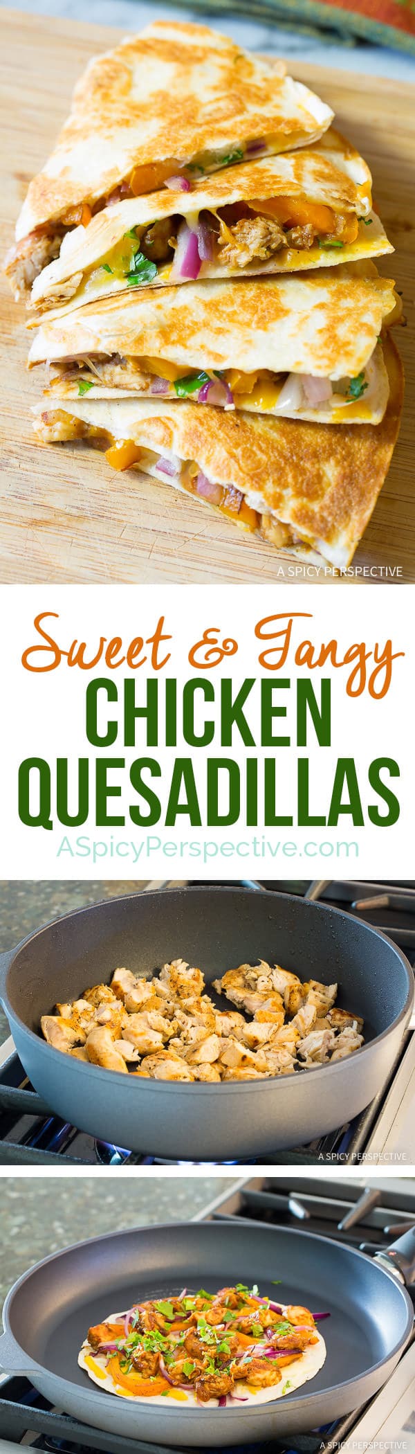 Great for Super Bowl! 10-Ingredient Sweet and Tangy Chicken Quesadillas Recipe | ASpicyPerspective.com 