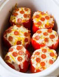 PIZZA Slow Cooker Stuffed Peppers | ASpicyPerspective.com