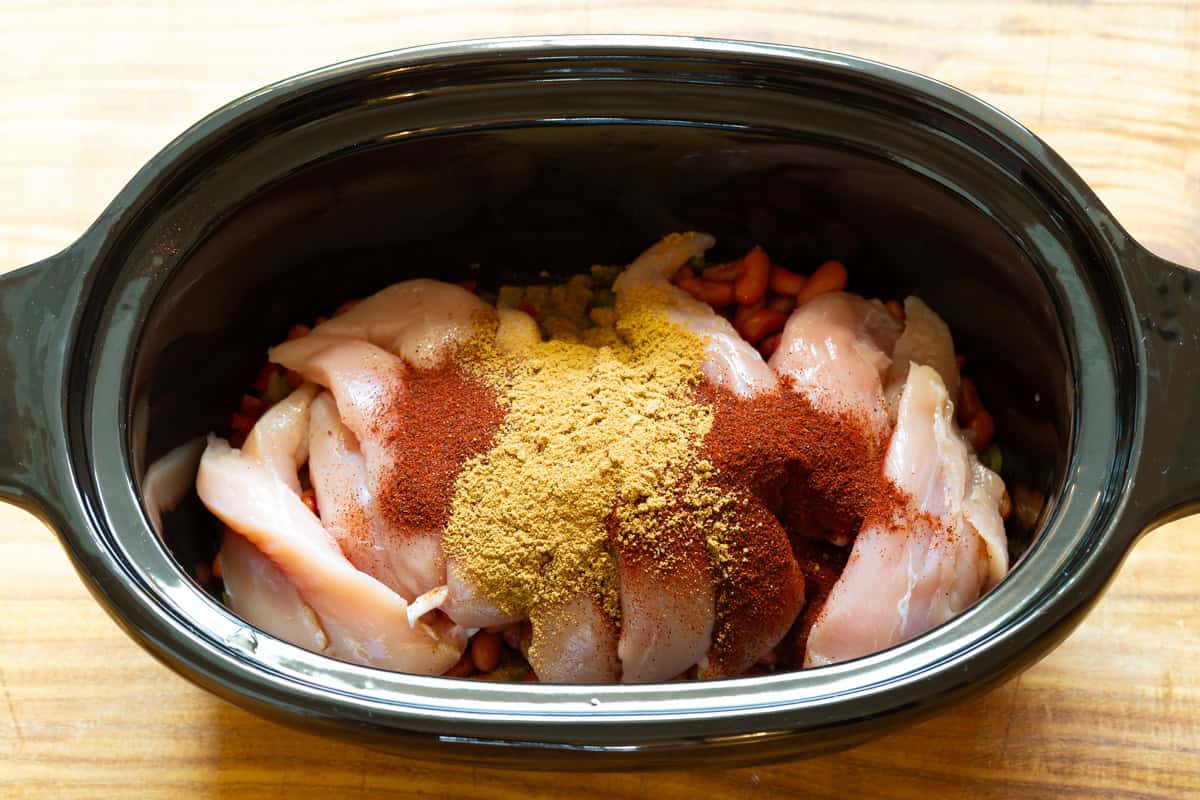 added chicken and spices to slow cooker