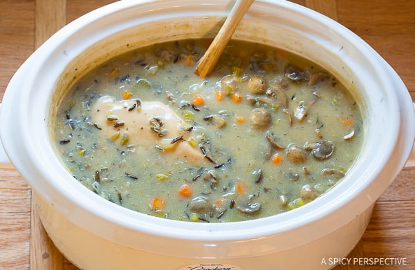 Healthy & Easy Slow Cooker Chicken Wild Rice Soup (Low Fat, Gluten Free, Dairy Free) | ASpicyPerspective.com
