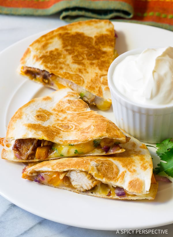 TDF 10-Ingredient Sweet and Tangy Chicken Quesadillas Recipe | ASpicyPerspective.com 