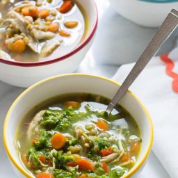 Slow Cooker Chimichurri Chicken Lentil Soup | ASpicyPerspective.com